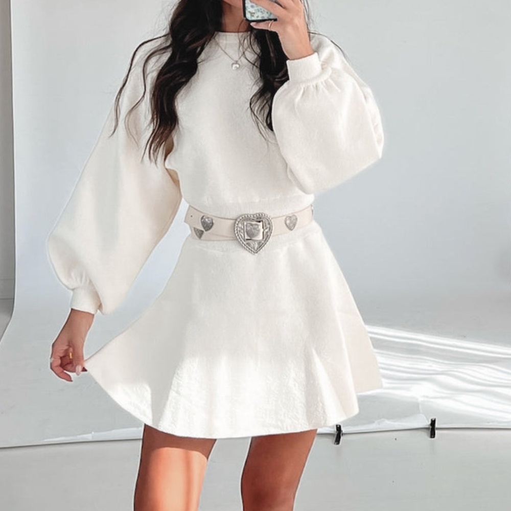 Miou Muse Sweater Dress Long Sleeve NWT Ivory White
